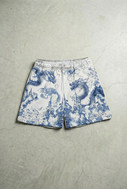 PORCELAIN DRAGON MESH SHORTS (WHITE)