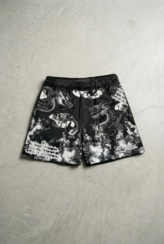 PORCELAIN DRAGON MESH SHORTS (BLACK)